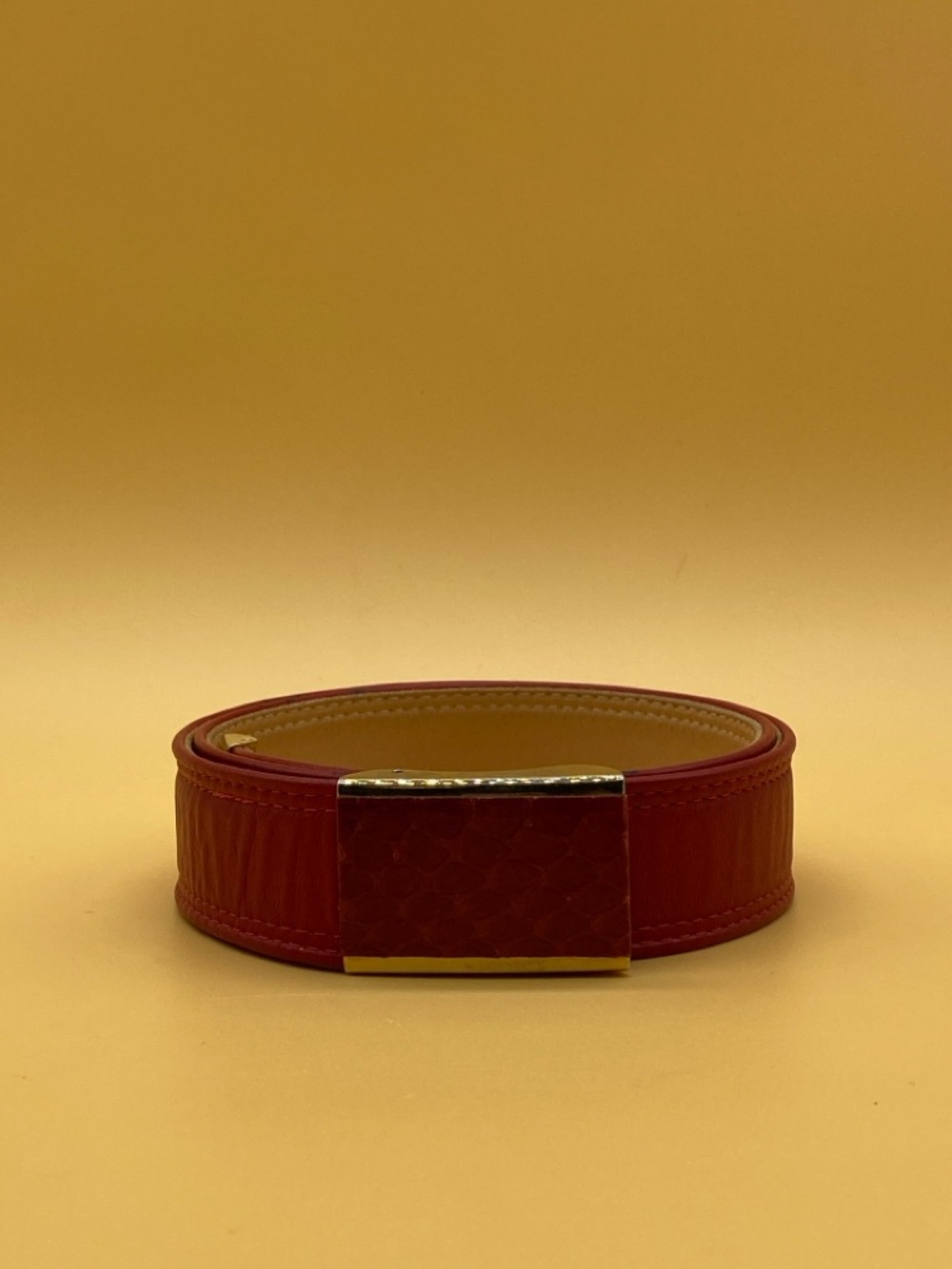Vintage Les créations Élite red leather belt snakeskin buckle - 0021TW